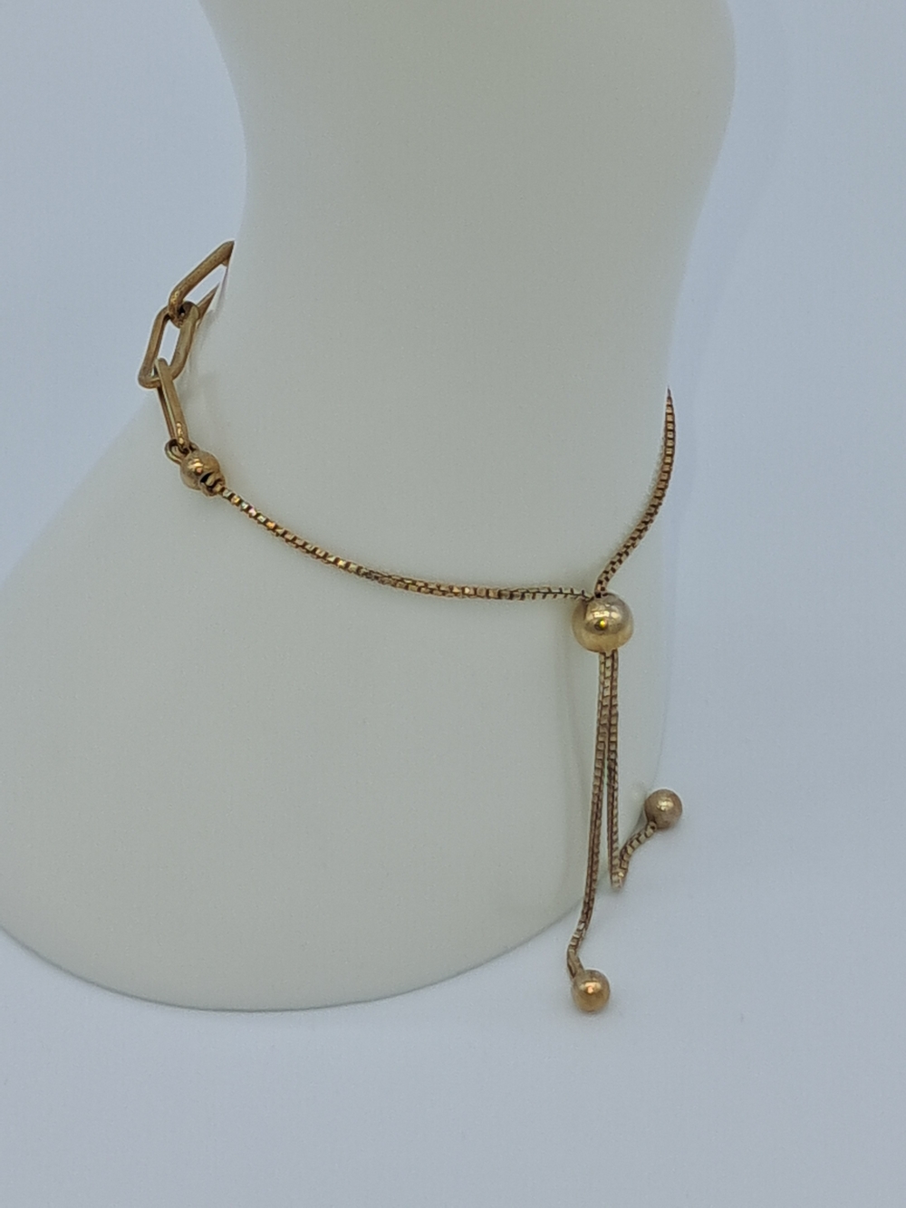 Gold-Tone S925 Adjustable Box & Paperclip Chain Bracelet - Picture 6 of 8
